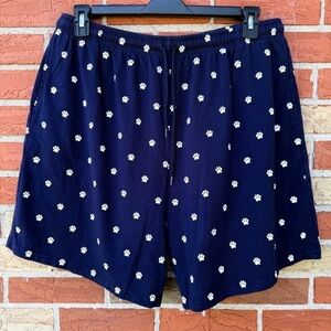 Greater Good Allover Paw Print Navy Blue White Elastic Waist Drawstring Shorts 🐾